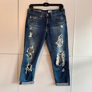 AG Ex-Boyfriend Slouchy Slim Jeans Distressed Blue Denim in Size 26